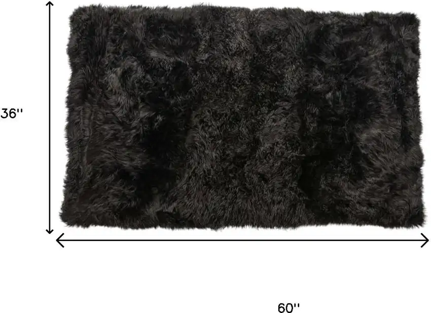 Black Natural Rectangular Sheepskin Area Rug Photo 3