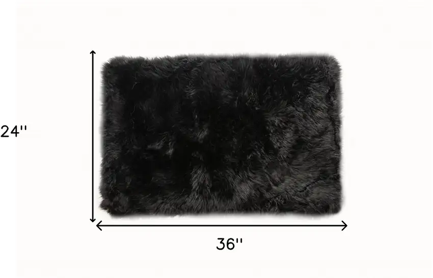 Black Natural Rectangular Sheepskin Area Rug Photo 9
