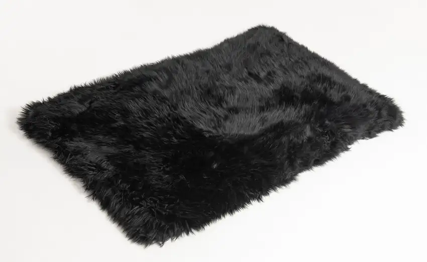 Black Natural Rectangular Sheepskin Area Rug Photo 3