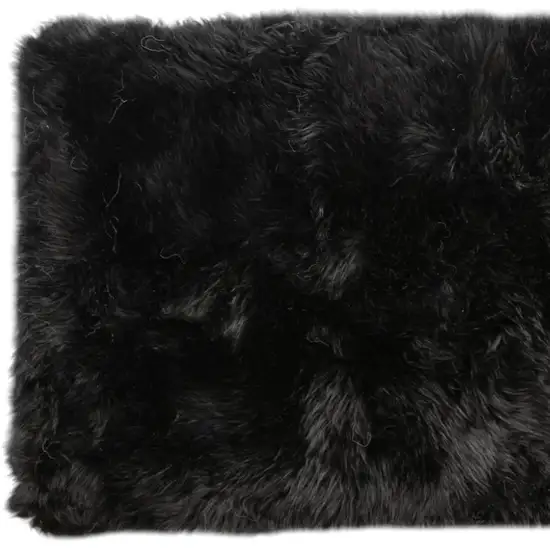 Black Natural Rectangular Sheepskin Area Rug Photo 3