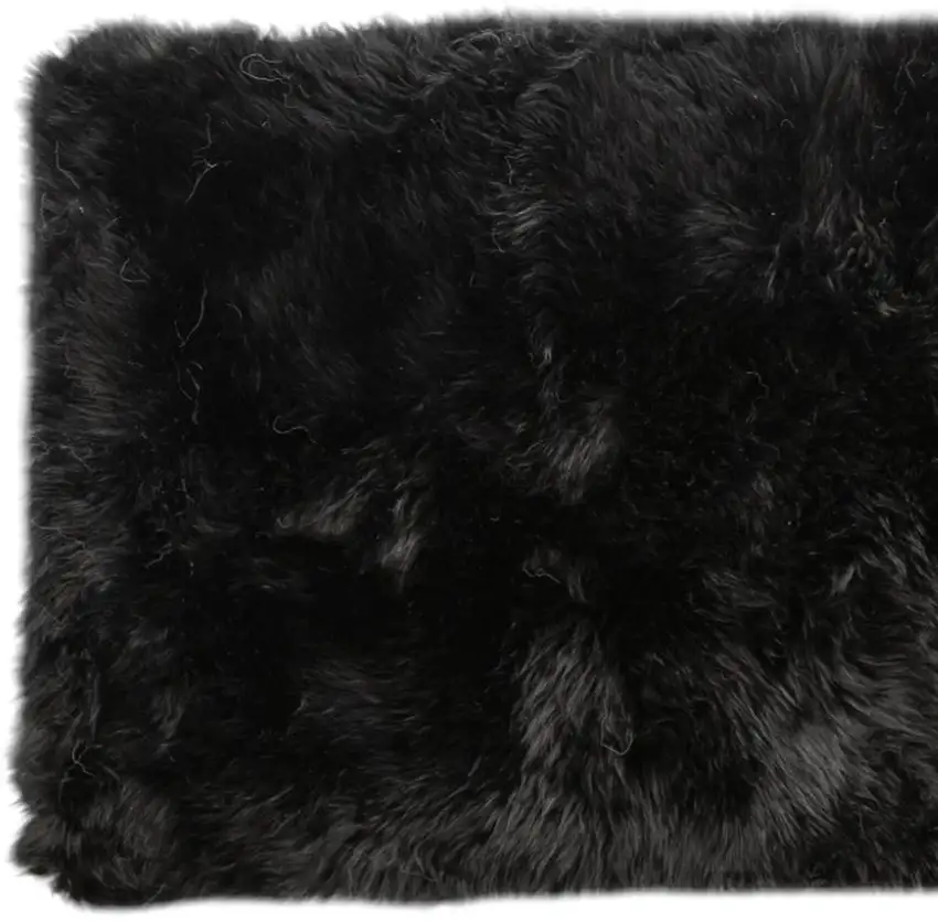 Black Natural Rectangular Sheepskin Area Rug Photo 3