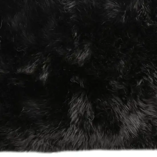 Black Natural Rectangular Sheepskin Area Rug Photo 2