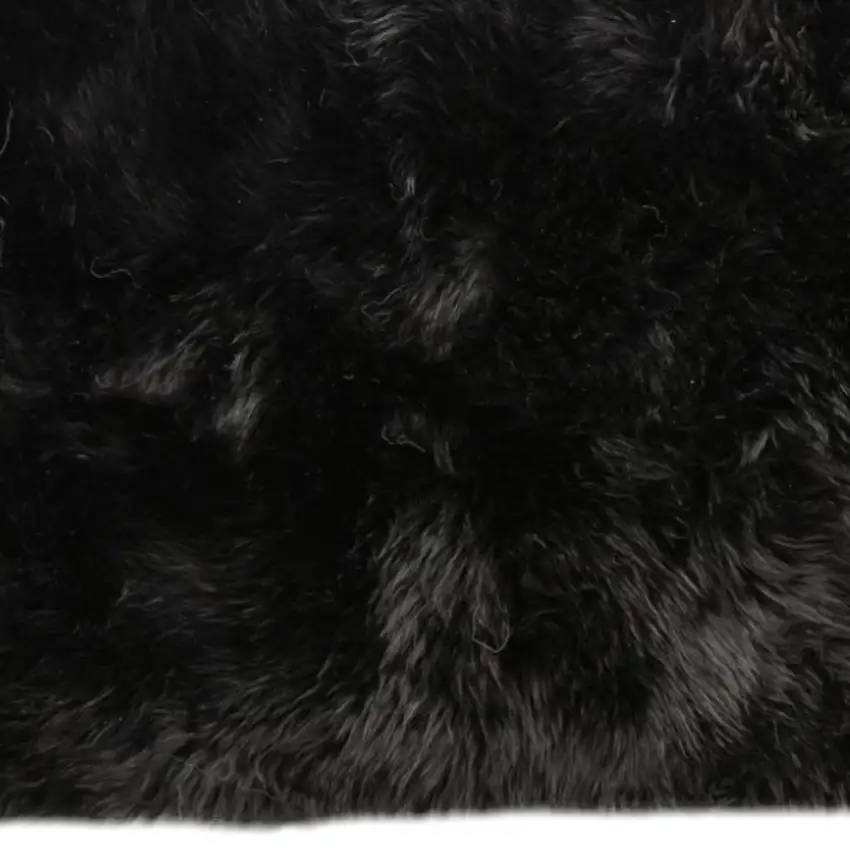 Black Natural Rectangular Sheepskin Area Rug Photo 2