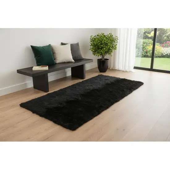 Black Natural Rectangular Sheepskin Area Rug Photo 1