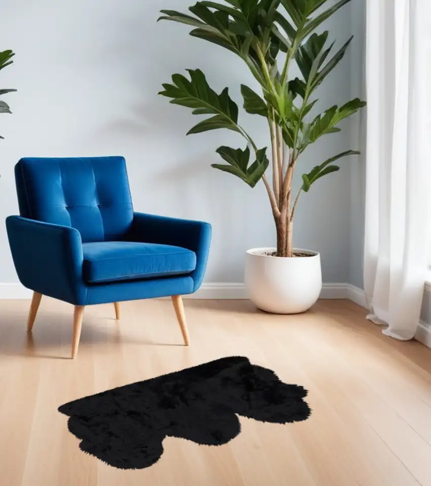 Black Natural Sheepskin Area Rug Photo 1