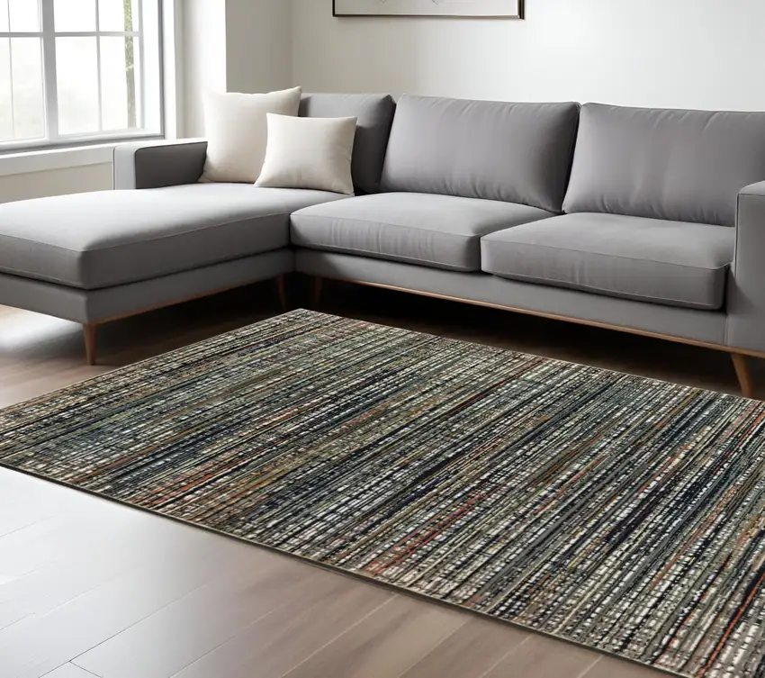 Black And Navy Blue Abstract Area Rug Photo 1