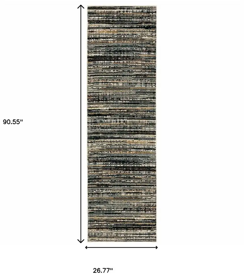 Black Navy Gold Ivory And Blush Abstract Power Loom Stain Resistant Runner Rug Photo 6
