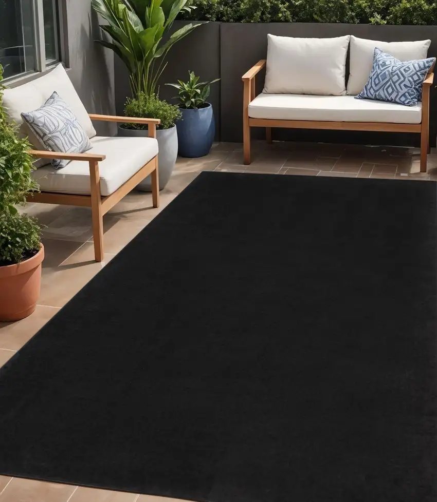 Black Stain Resistant Indoor Outdoor Area Rug Photo 1