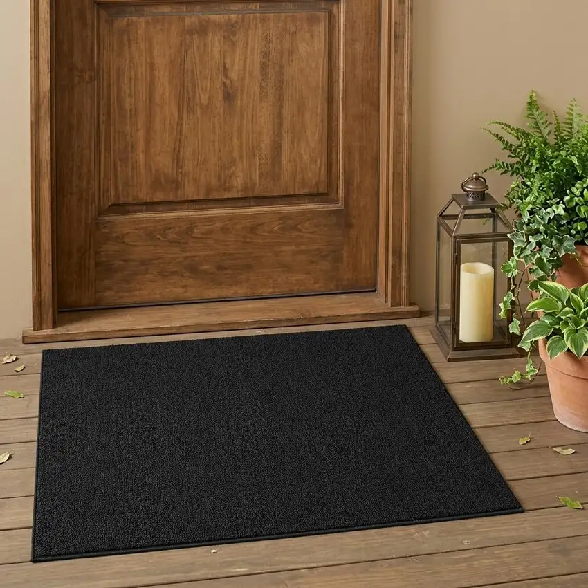 Black Stain Resistant Indoor Outdoor Area Rug Photo 1