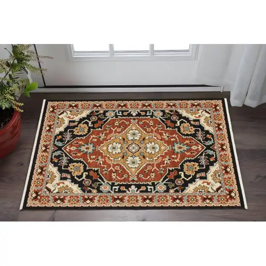 Black and Orange Oriental Power Loom Area Rug Photo 1