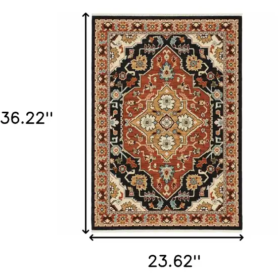 Black and Orange Oriental Power Loom Area Rug Photo 3