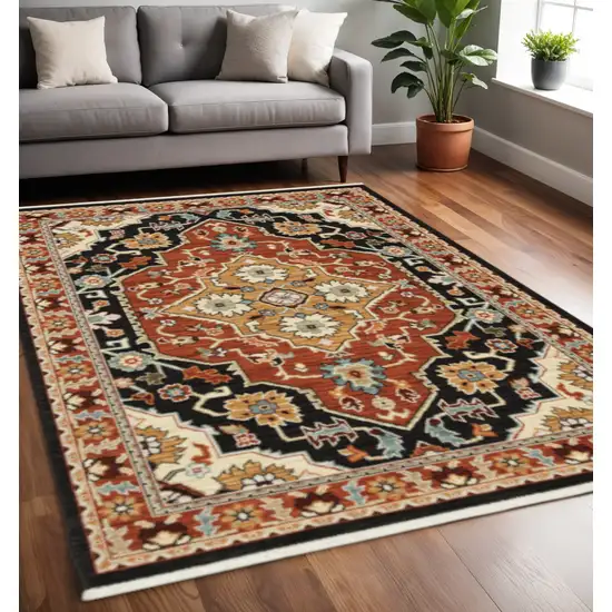 Red and Black Oriental Power Loom Area Rug Photo 1