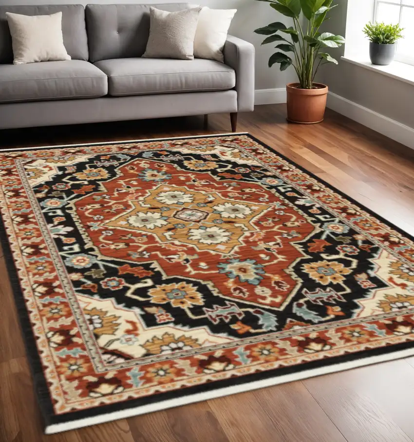 Red and Black Oriental Power Loom Area Rug Photo 1