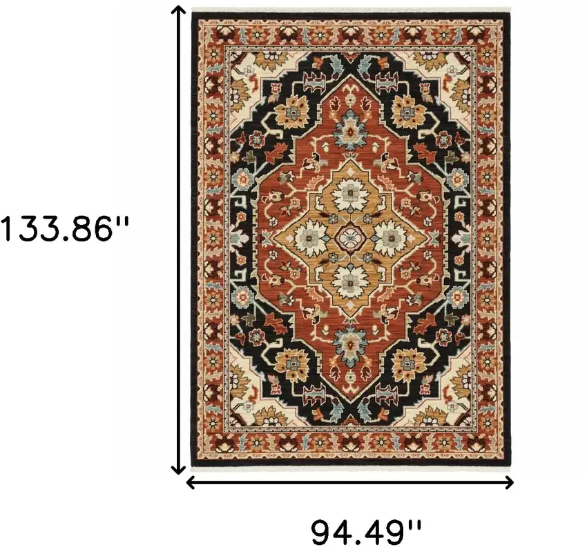Black and Orange Oriental Power Loom Area Rug With Fringe Photo 3