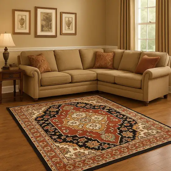 Red and Black Oriental Power Loom Area Rug Photo 1