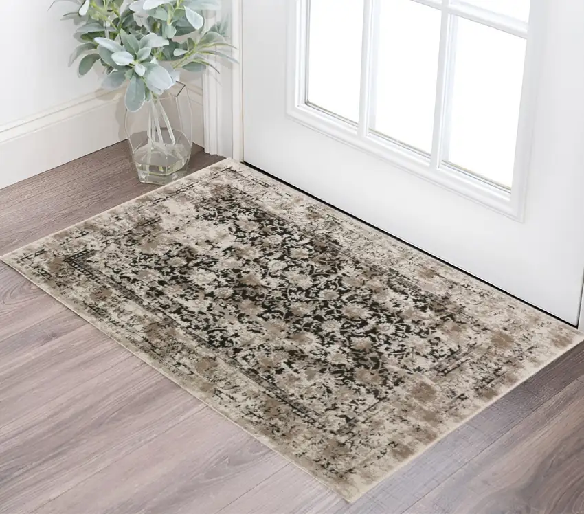 Black Oriental Area Rug With Fringe Photo 1