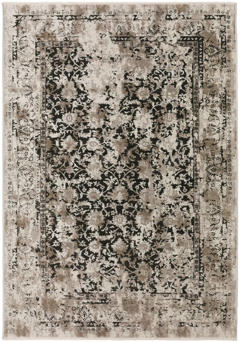 Black Oriental Area Rug With Fringe Photo 2