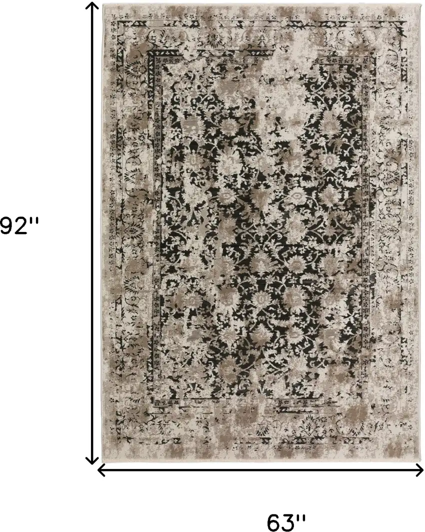 Black Oriental Area Rug With Fringe Photo 6