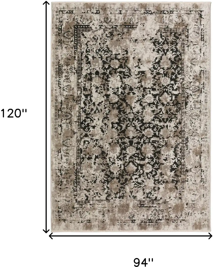Black Oriental Area Rug With Fringe Photo 6
