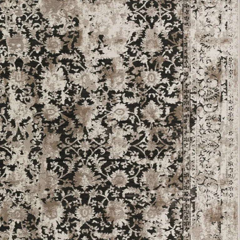 Black Oriental Area Rug With Fringe Photo 3