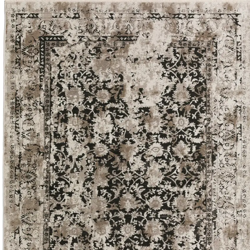 Black Oriental Area Rug With Fringe Photo 2