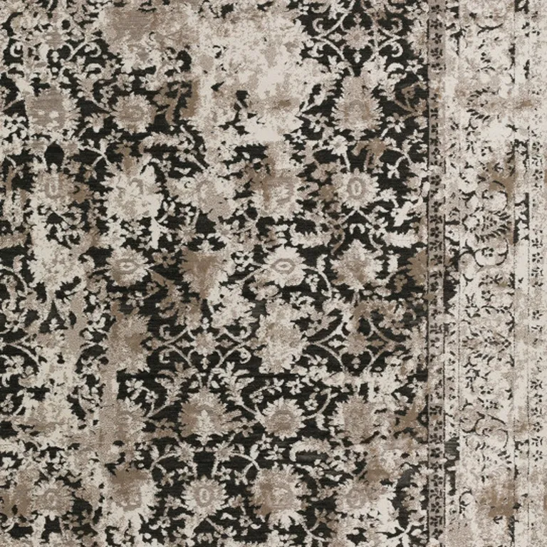 Black Oriental Area Rug With Fringe Photo 3
