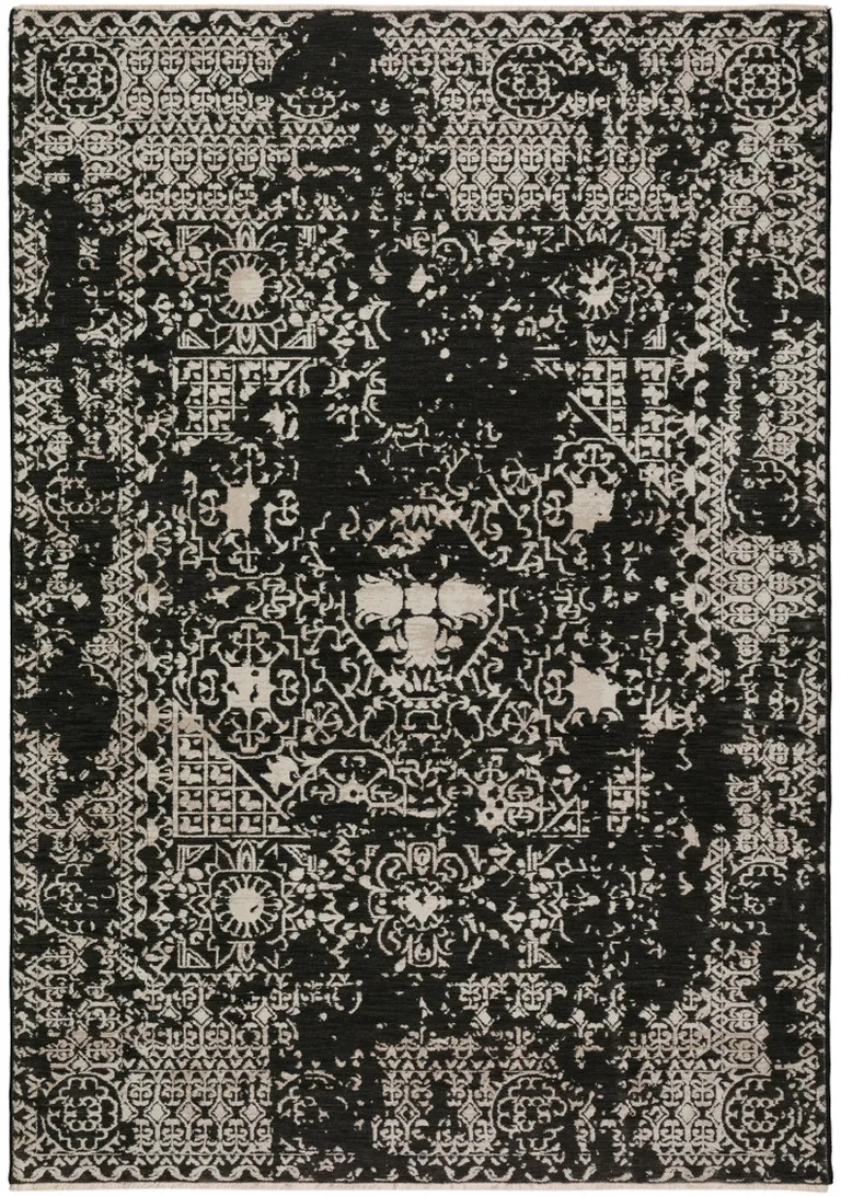 Black Oriental Area Rug With Fringe Photo 5