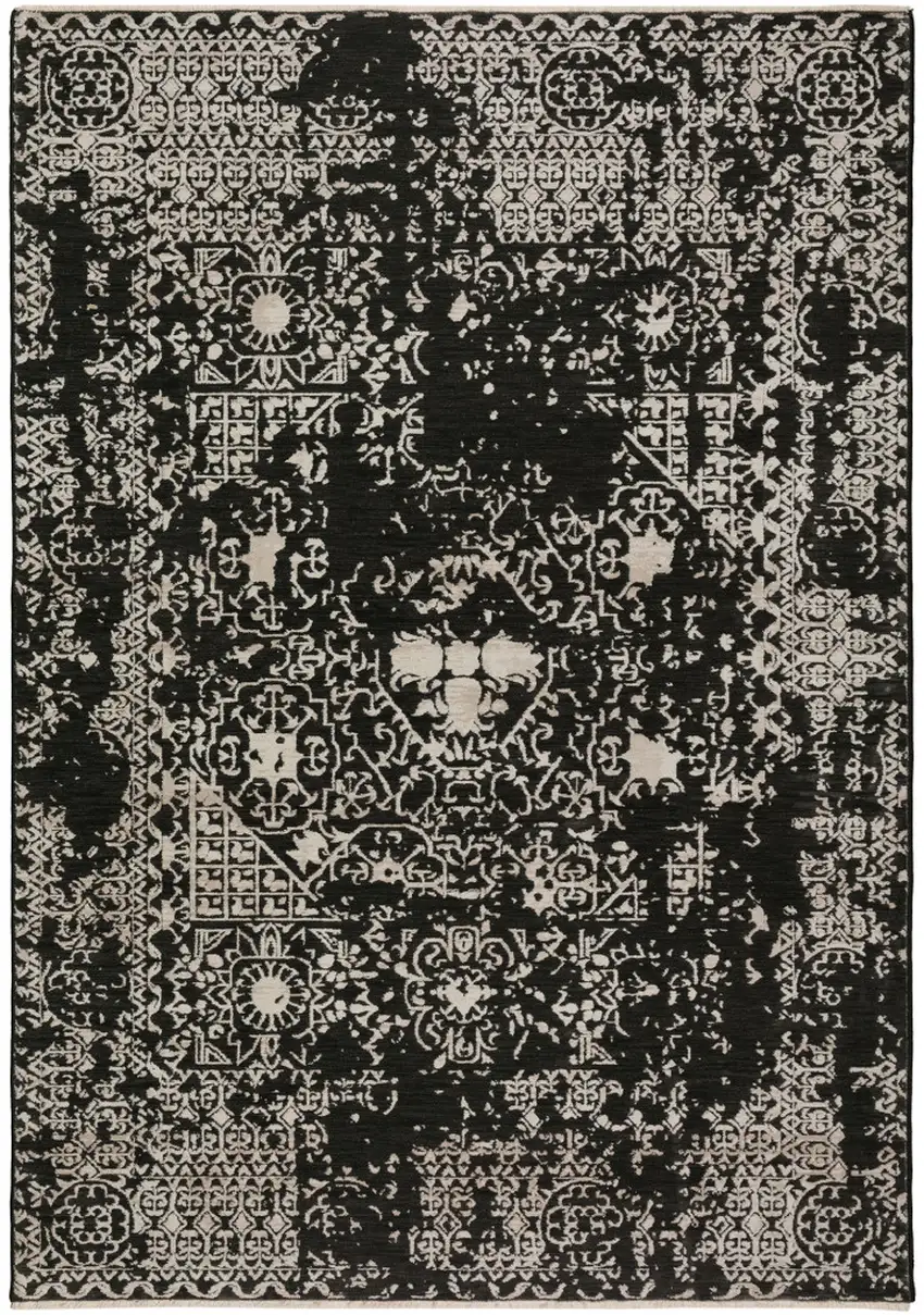 Black Oriental Area Rug With Fringe Photo 3