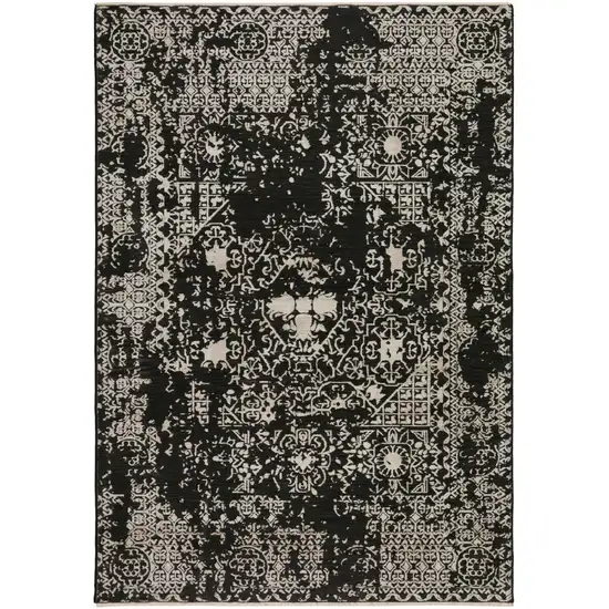 Black Oriental Area Rug With Fringe Photo 3