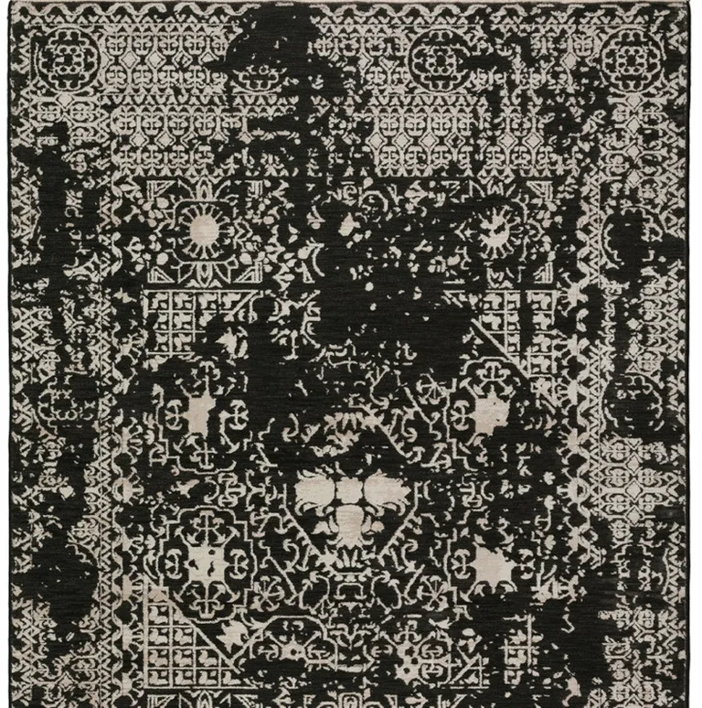 Black Oriental Area Rug With Fringe Photo 3