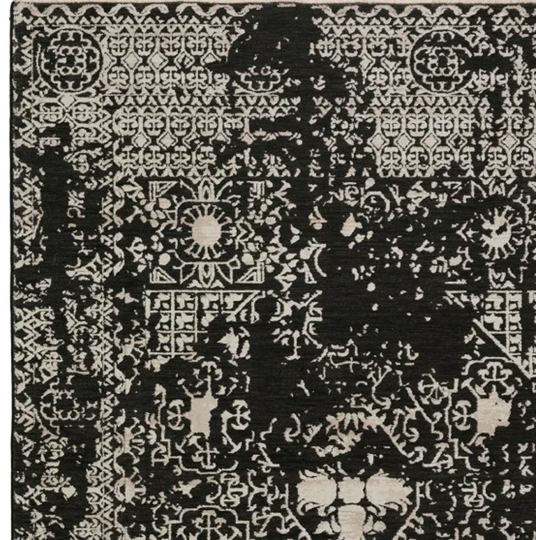 Black Oriental Area Rug With Fringe Photo 3