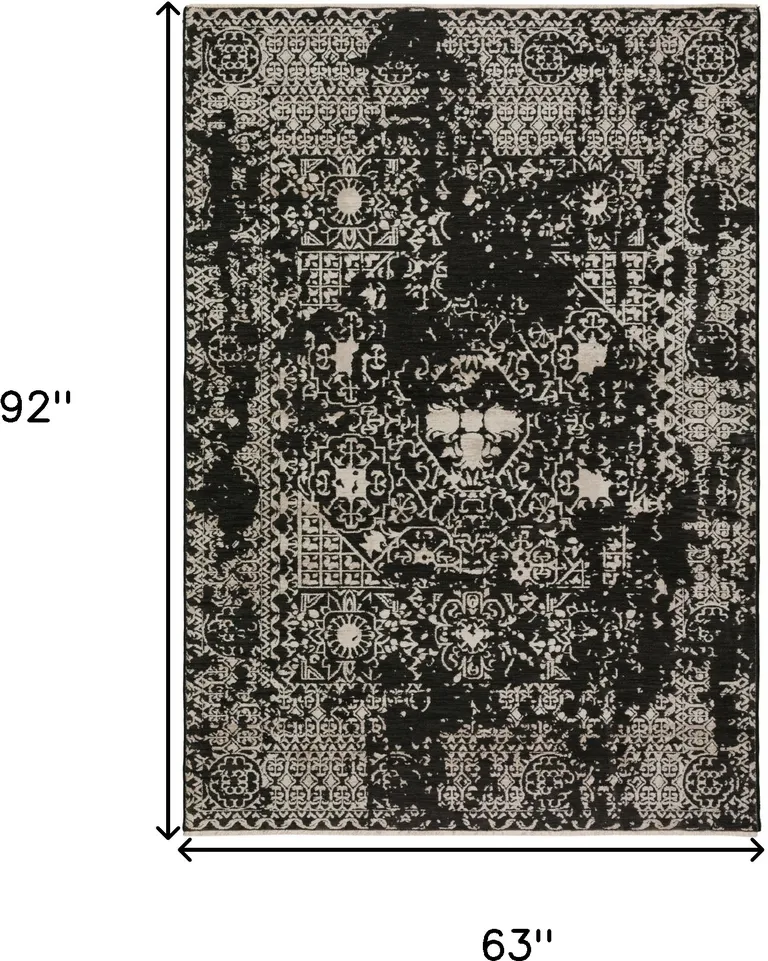 Black Oriental Area Rug With Fringe Photo 4