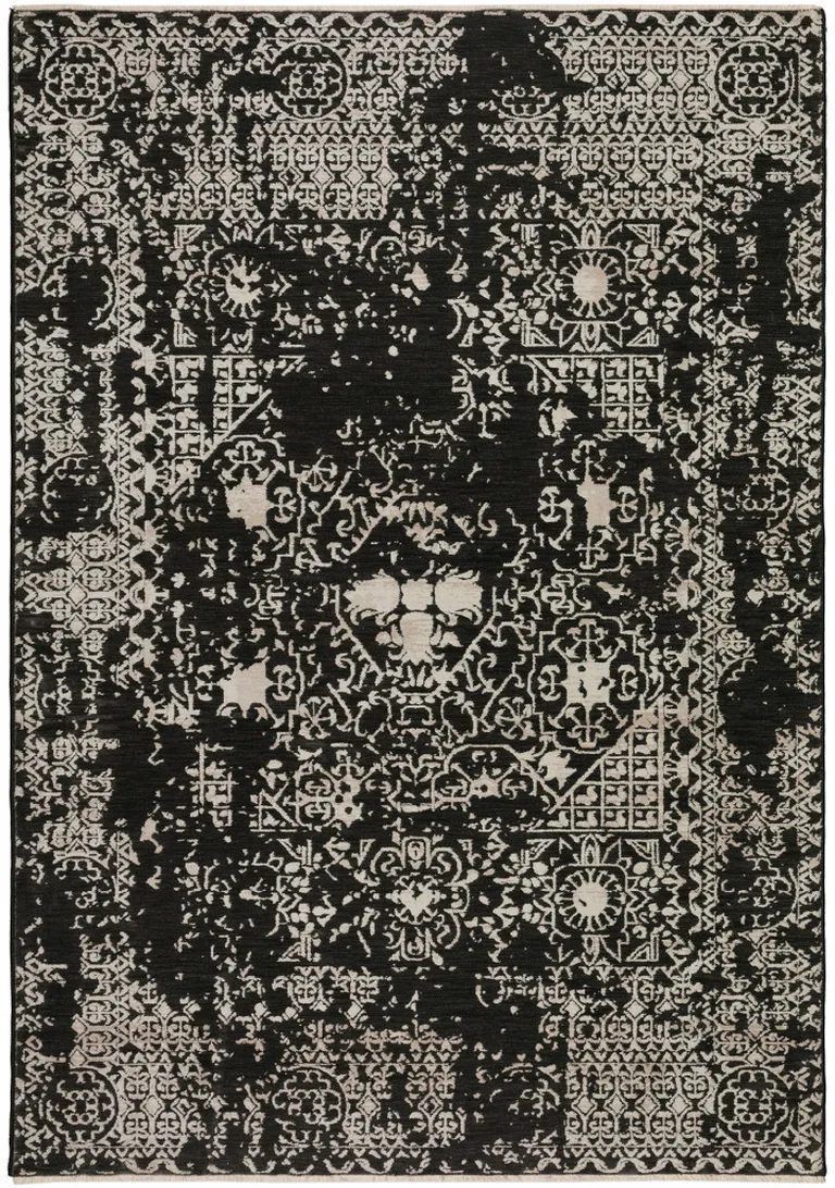 Black Oriental Area Rug With Fringe Photo 2