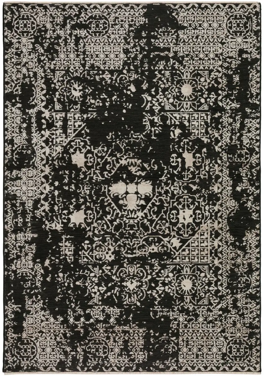 Black Oriental Area Rug With Fringe Photo 3