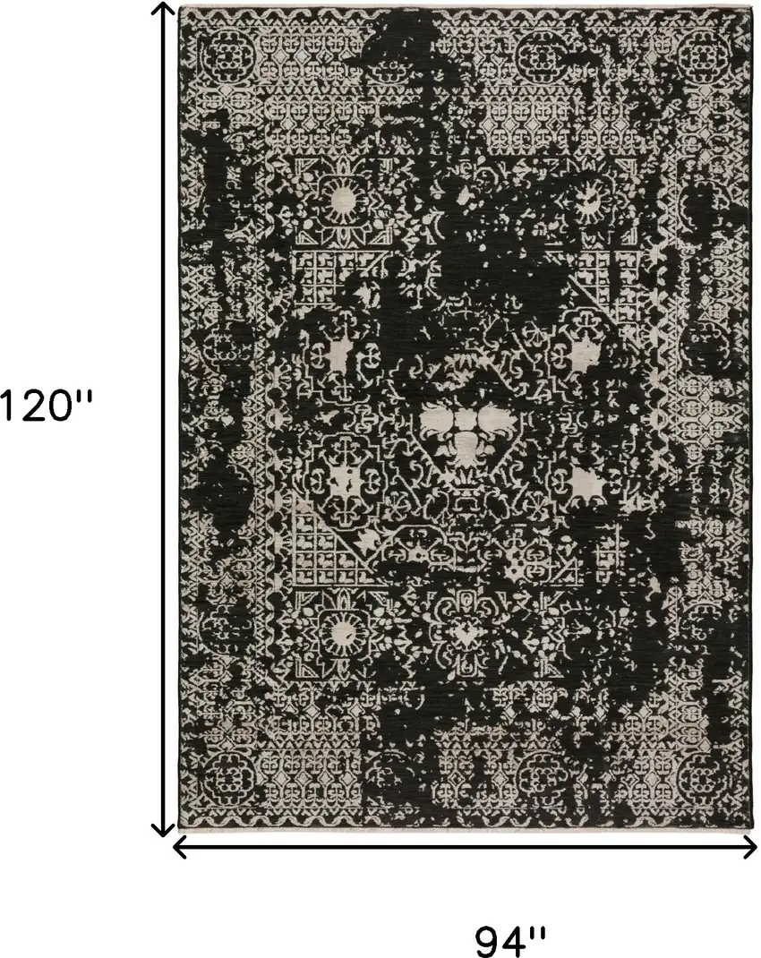 Black Oriental Area Rug With Fringe Photo 6