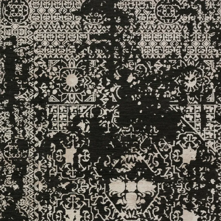 Black Oriental Area Rug With Fringe Photo 3