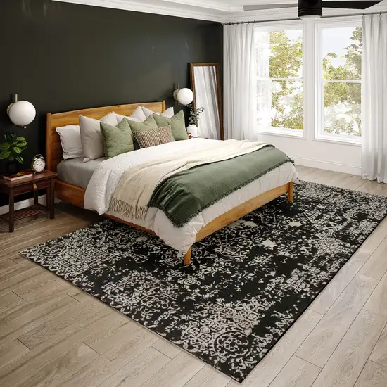 Black Oriental Area Rug With Fringe Photo 1