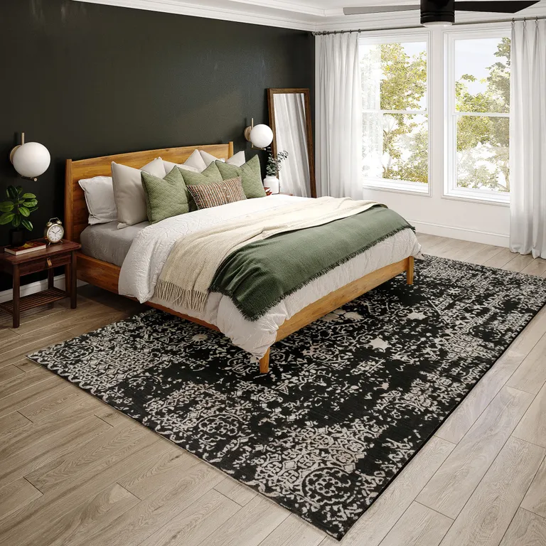 Black Oriental Area Rug With Fringe Photo 1