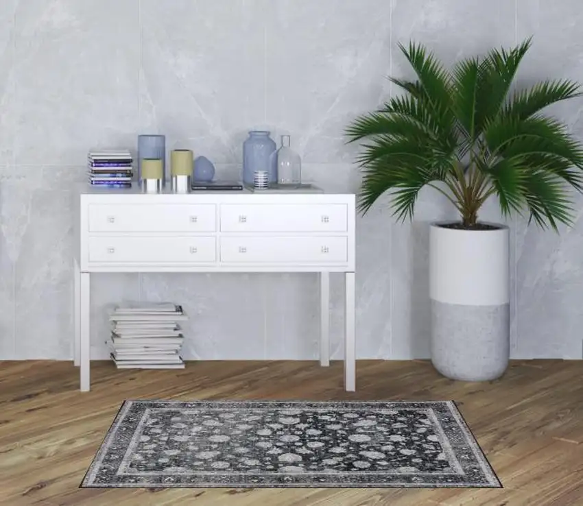 Black Oriental Distressed Non Skid Area Rug Photo 2