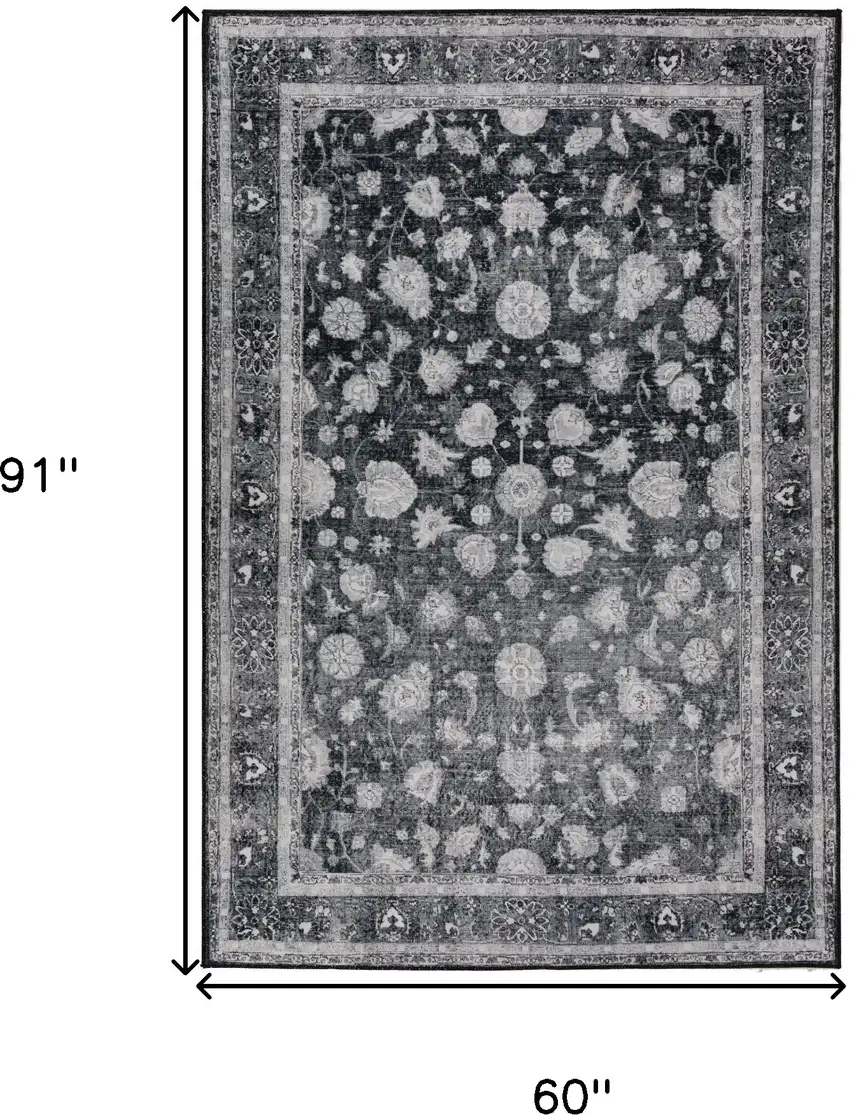 Black Oriental Distressed Non Skid Area Rug Photo 9