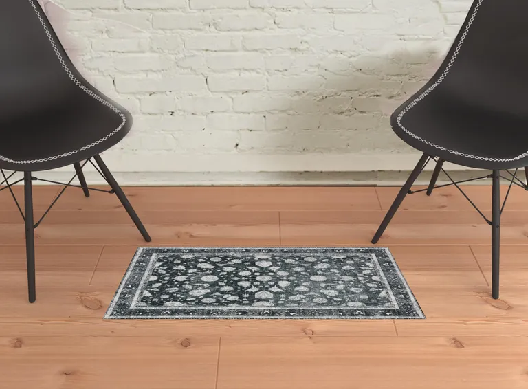 Black Oriental Distressed Non Skid Area Rug Photo 2