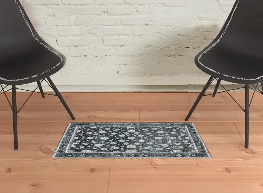 Black Oriental Distressed Non Skid Area Rug Photo 2