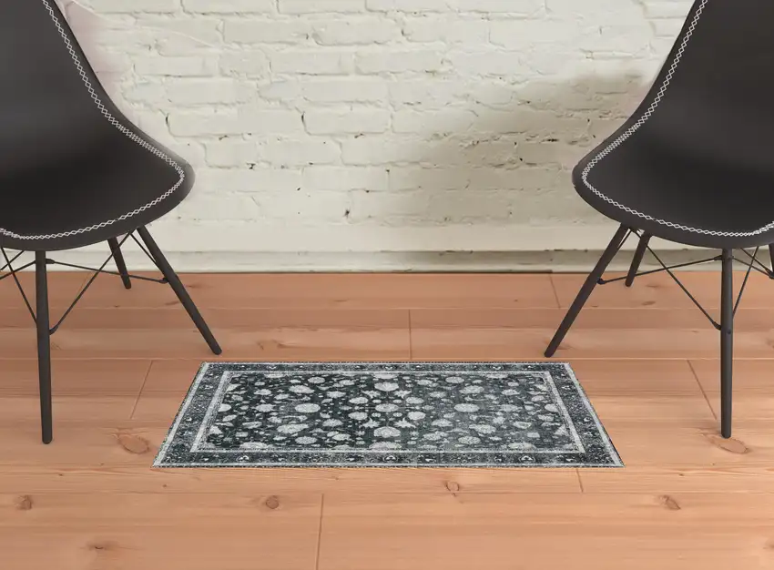 Black Oriental Distressed Non Skid Area Rug Photo 2
