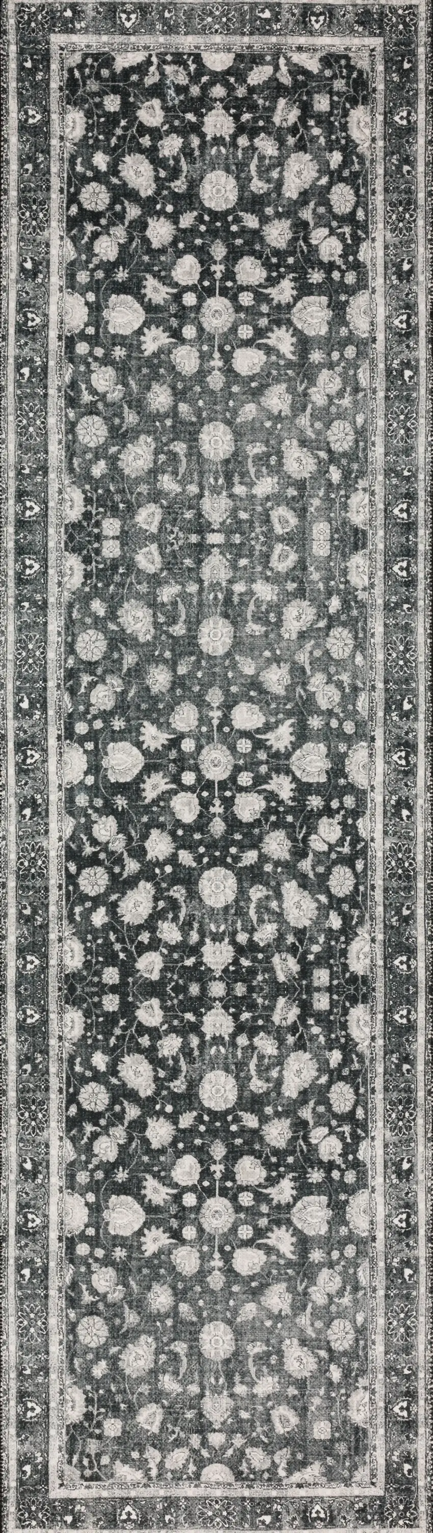 Black Oriental Distressed Non Skid Runner Rug Photo 1