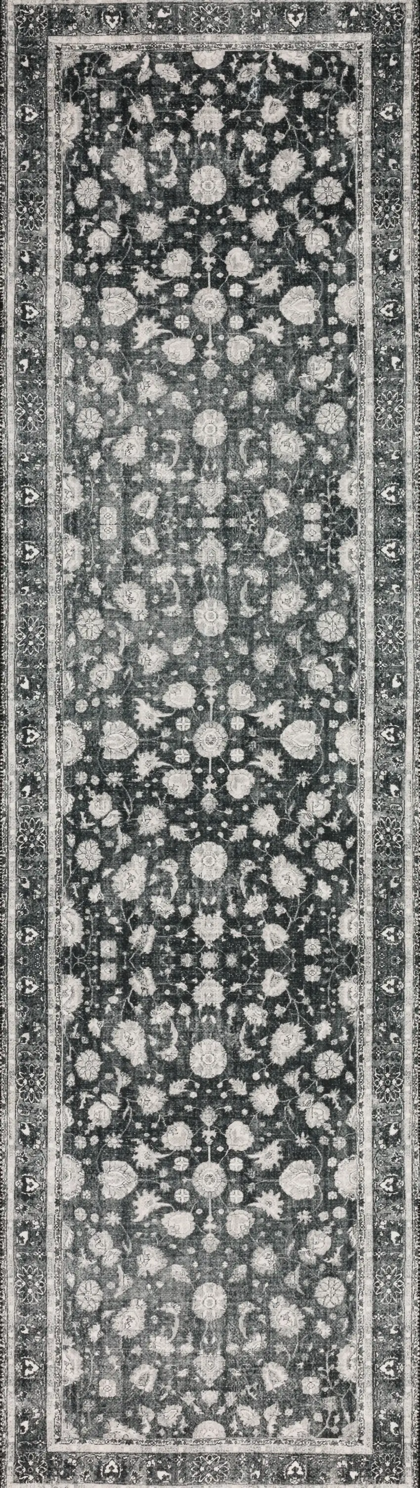 2' X 8' Black Oriental Distressed Non Skid Runner Rug Photo 5