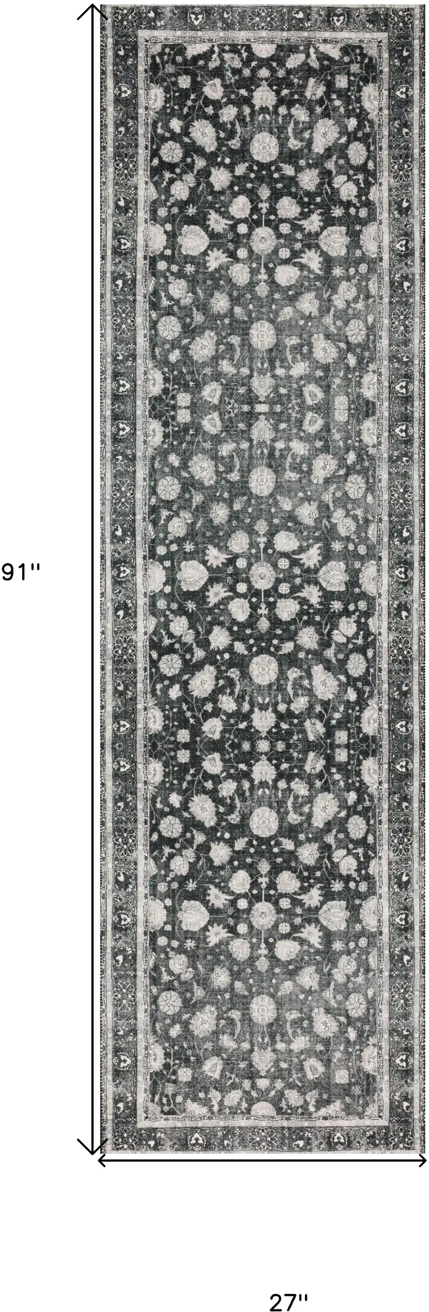 2' X 8' Black Oriental Distressed Non Skid Runner Rug Photo 9