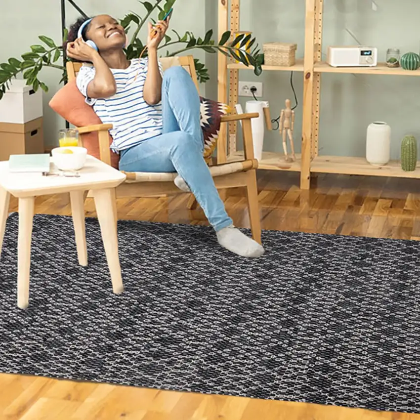 Black Oriental Hand Woven Area Rug Photo 6