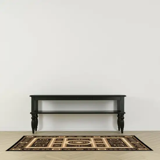 Beige and Black Oriental Power Loom Area Rug Photo 1