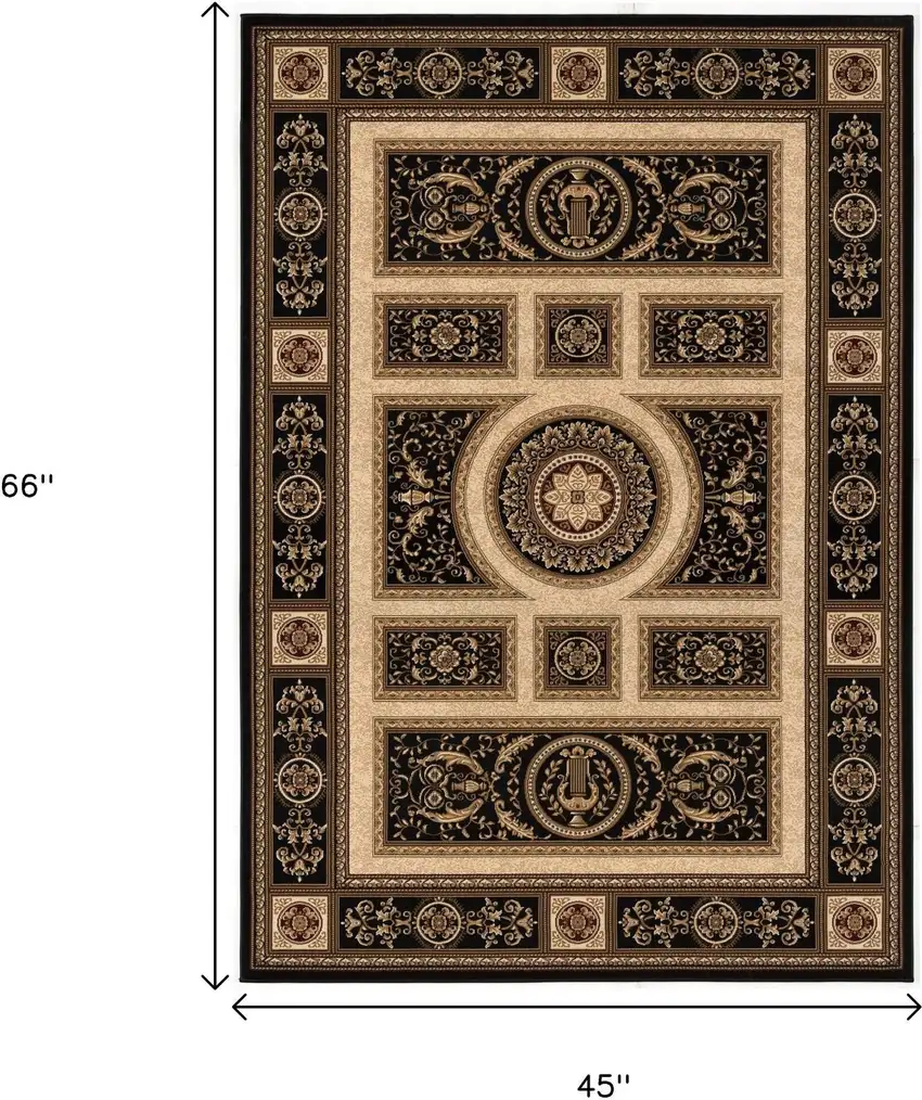 Beige and Black Oriental Power Loom Area Rug Photo 3