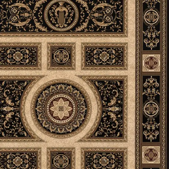 Beige and Black Oriental Power Loom Area Rug Photo 3